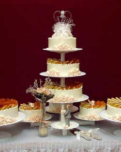 Wedding cake on a tiered stand